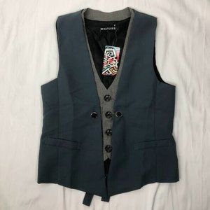 Whatlees Vest blue gray Modern look Size LARGE